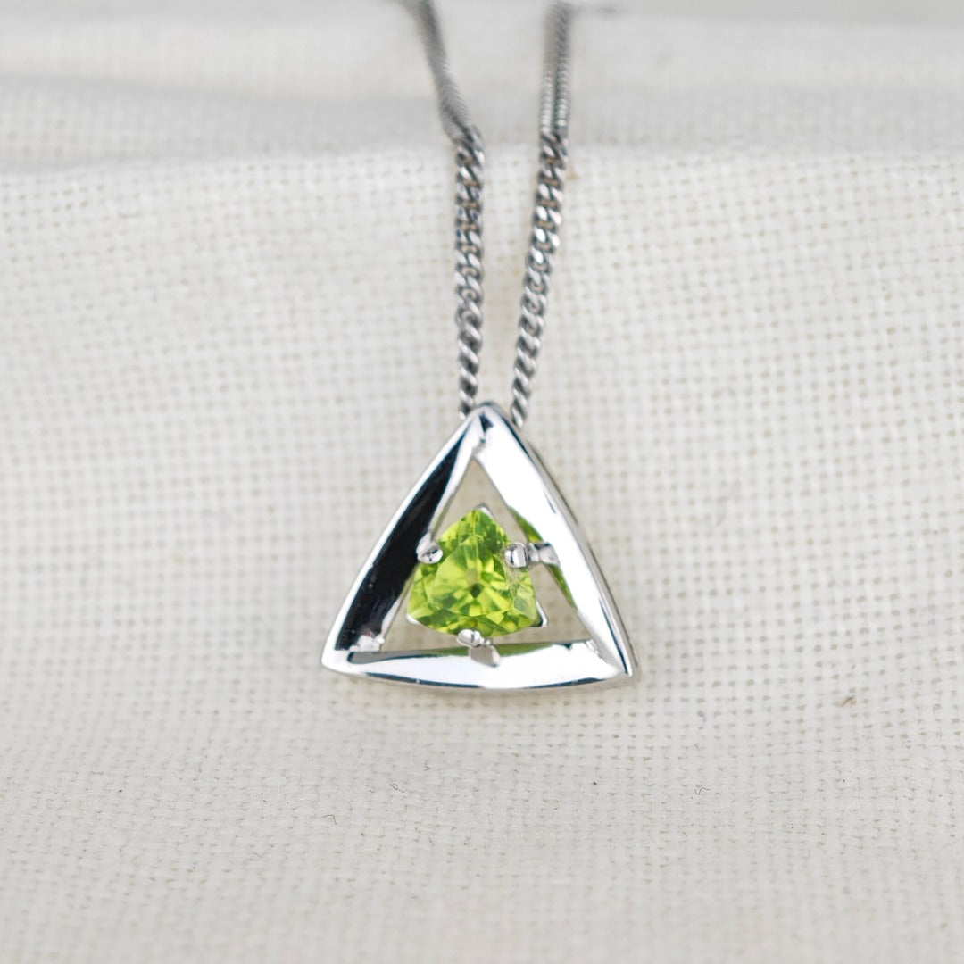 Peridot Pendant Sterling Silver Green Trillion