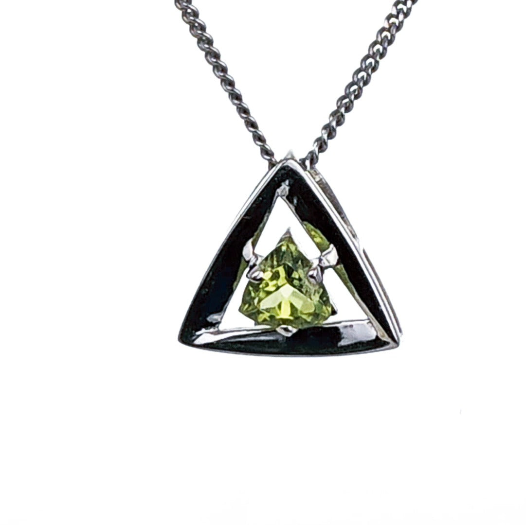 Peridot Pendant Sterling Silver Green Trillion