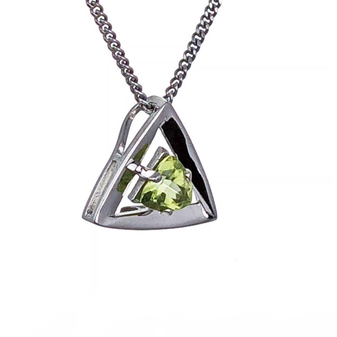 Peridot Pendant Sterling Silver Green Trillion