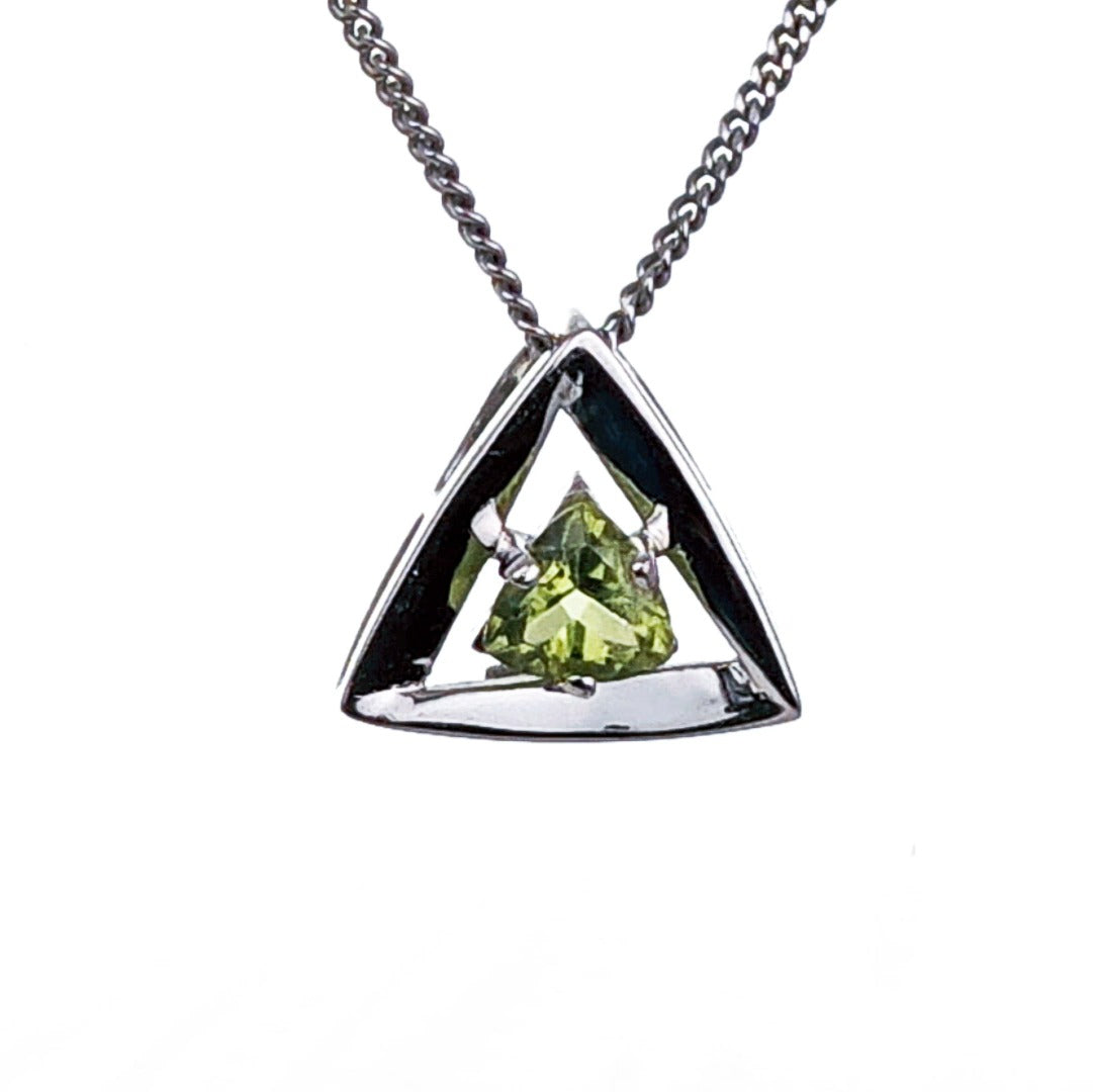 Peridot Pendant Sterling Silver Green Trillion
