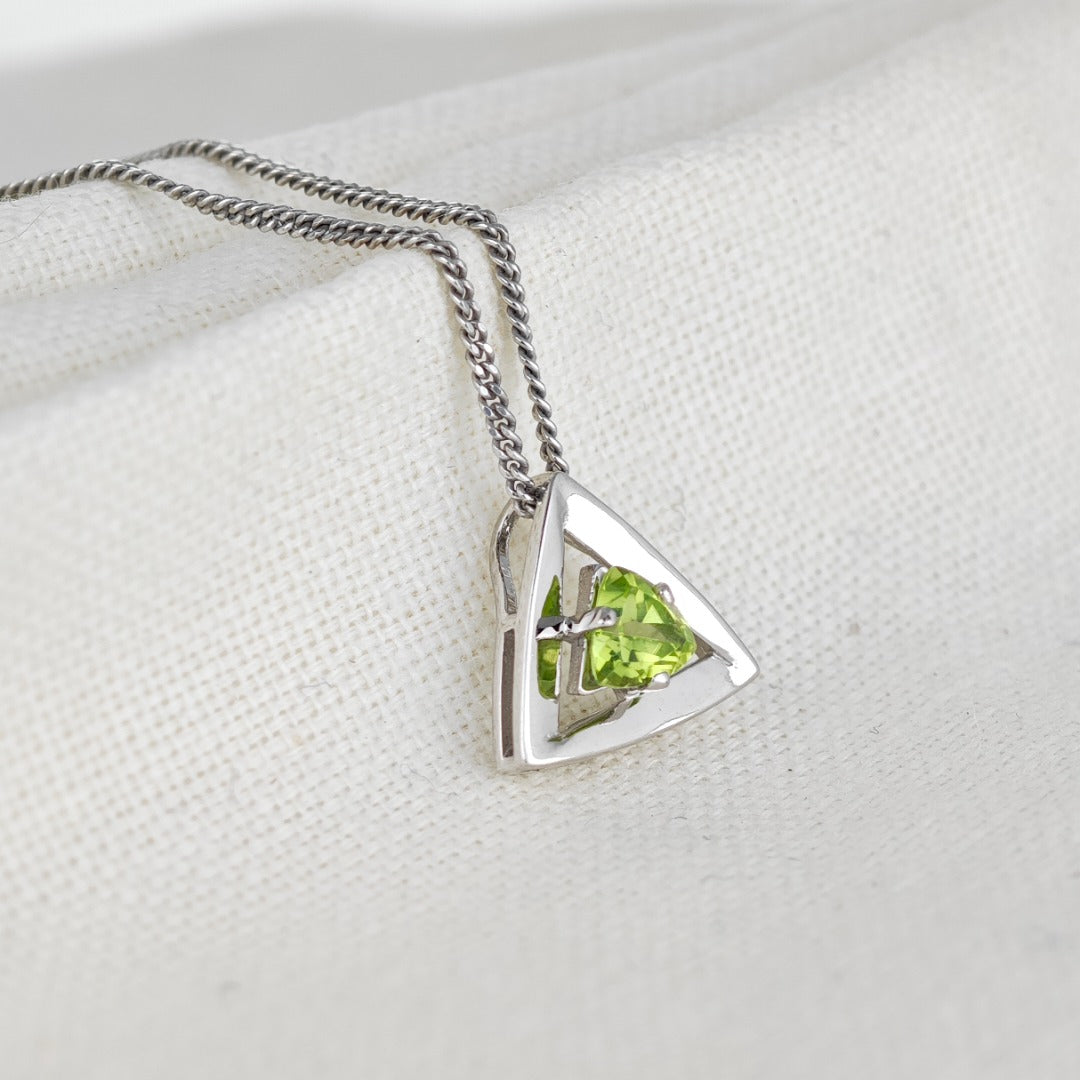 Peridot Pendant Sterling Silver Green Trillion