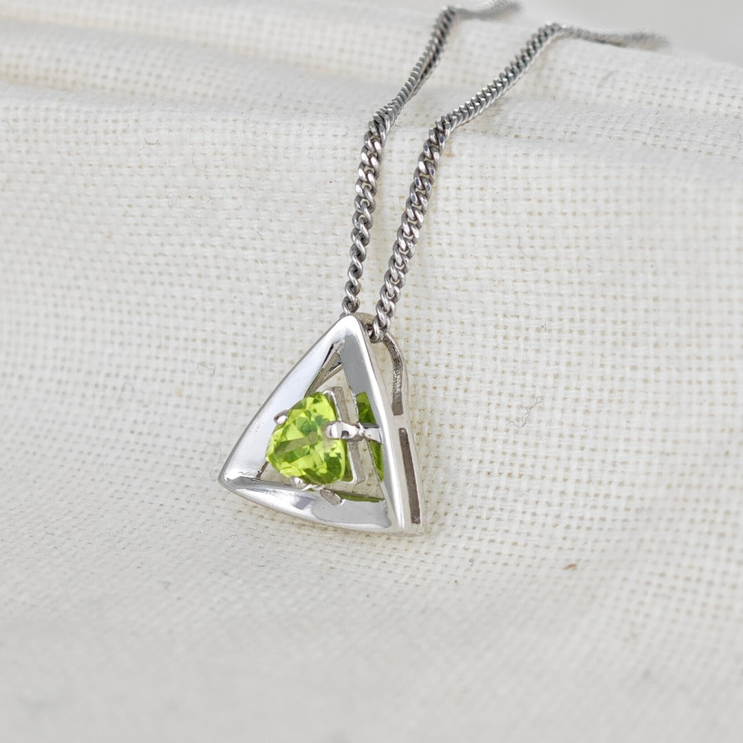 Peridot Pendant Sterling Silver Green Trillion