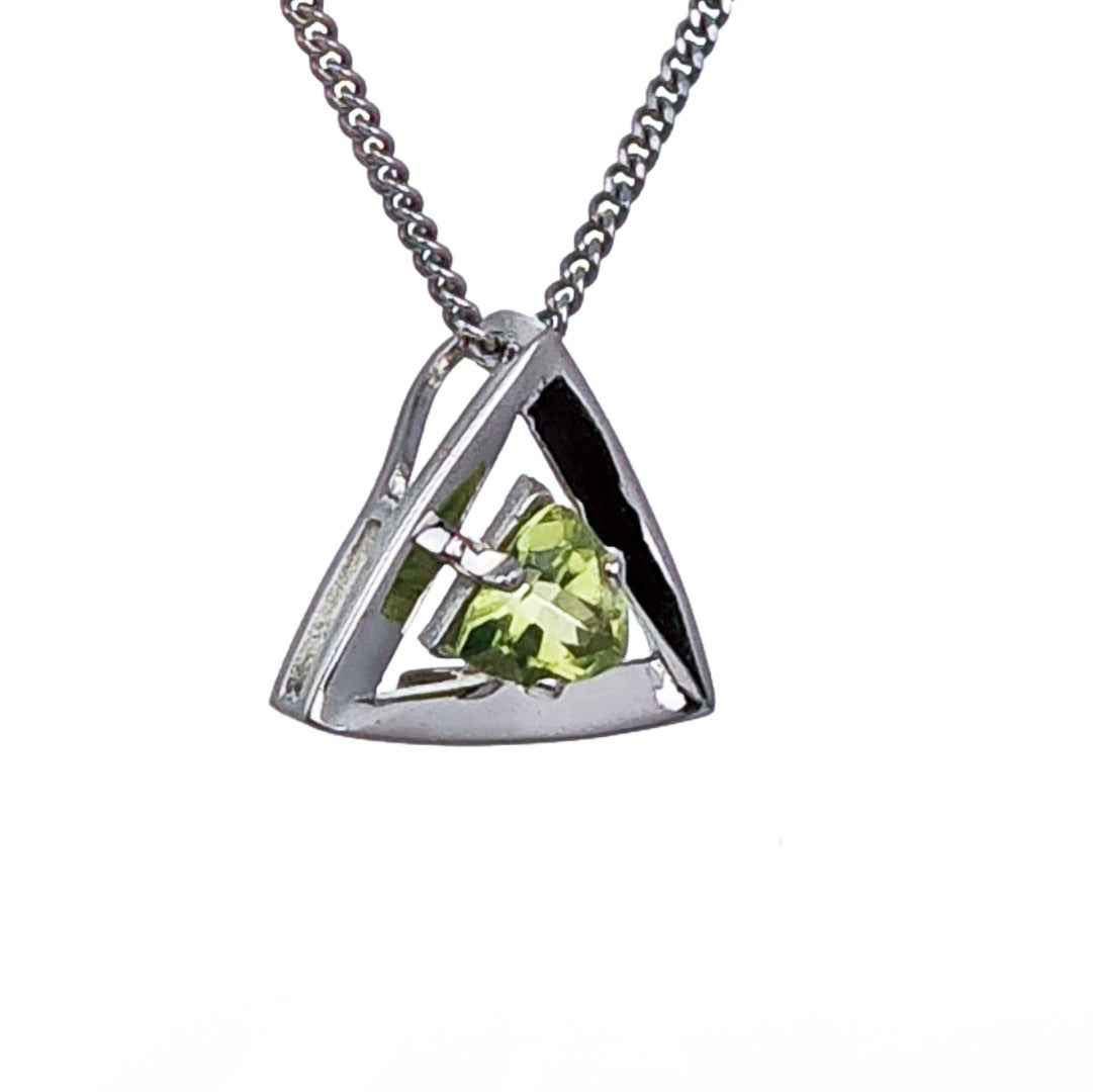 Peridot Pendant Sterling Silver Green Trillion