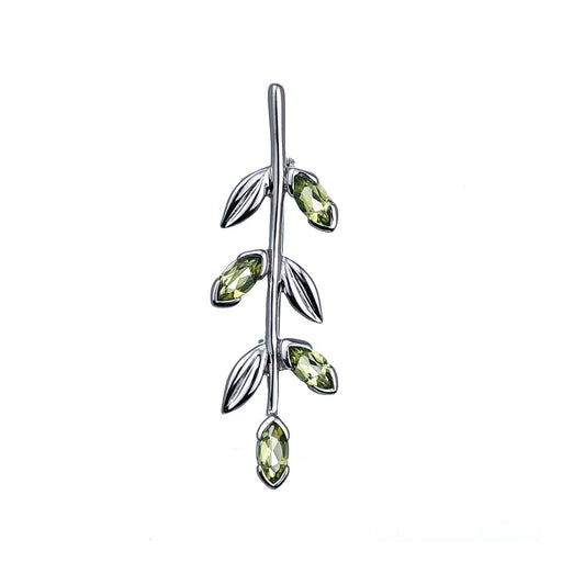 Peridot Olive Branch Brooch Sterling Silver