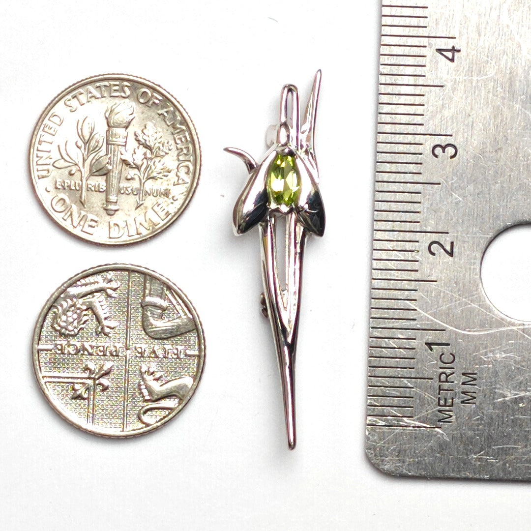 Peridot Snowdrop Brooch Sterling Silver Dims
