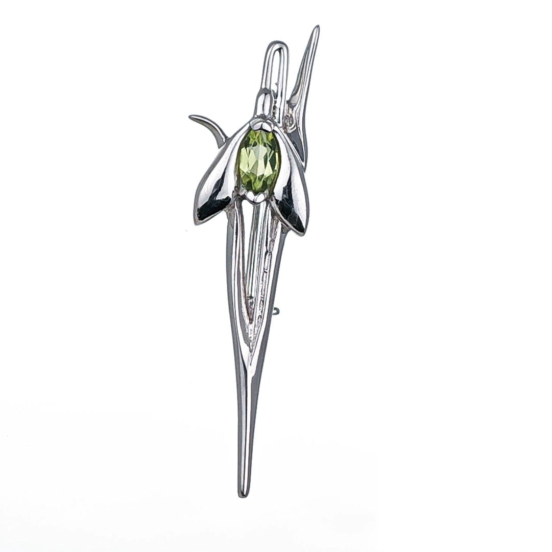 Peridot Snowdrop Brooch Sterling Silver