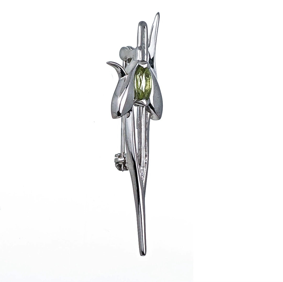 Peridot Snowdrop Brooch Sterling Silver