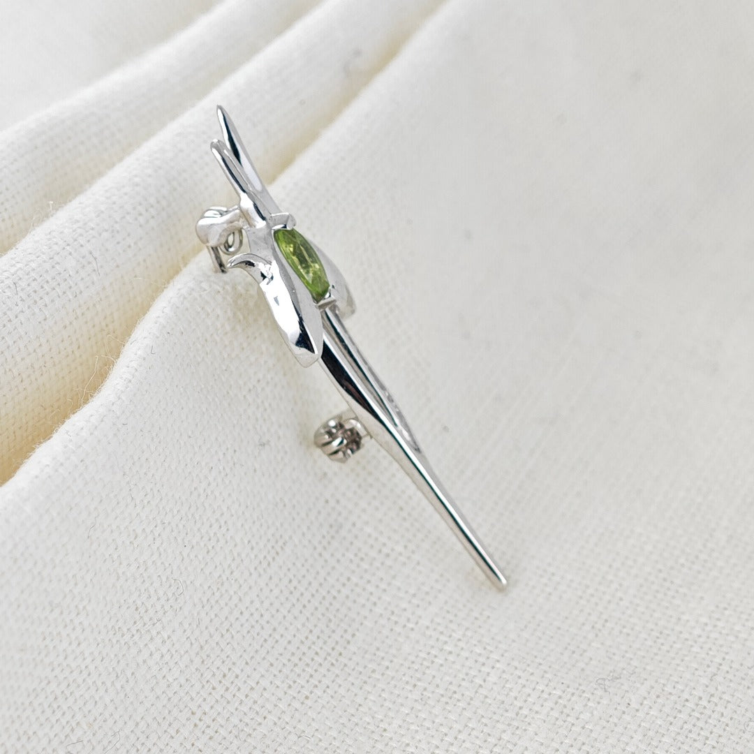 Peridot Snowdrop Brooch Sterling Silver on cotton