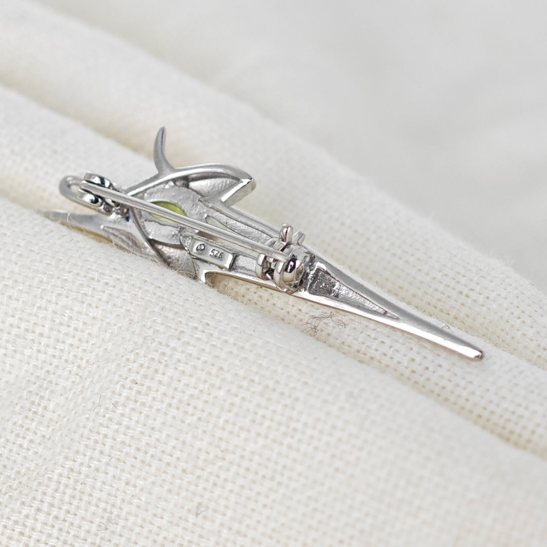 Peridot Snowdrop Brooch Sterling Silver on cotton