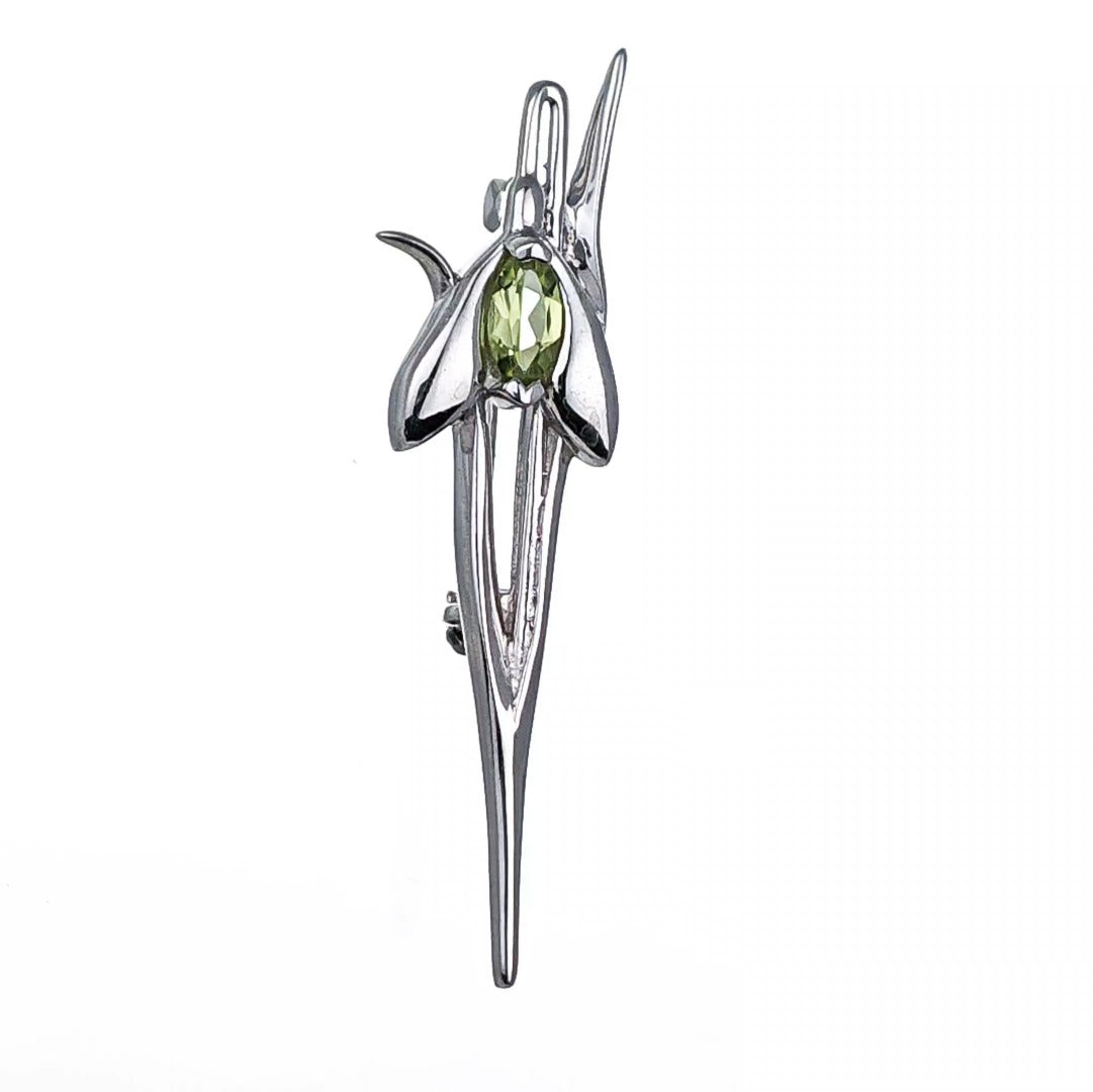 Peridot Snowdrop Brooch Sterling Silver