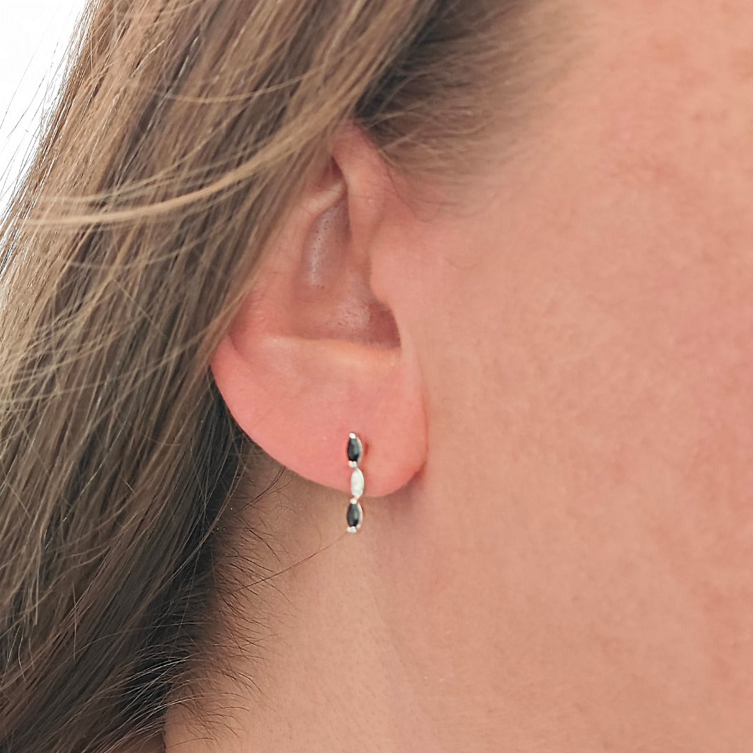 Sapphire Set Pendant Earrings Sterling Silver Marquise Drop