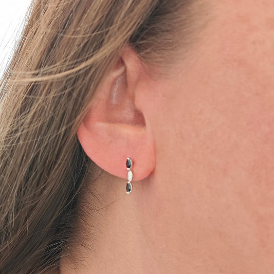 Sapphire Set Pendant Earrings Sterling Silver Marquise Drop