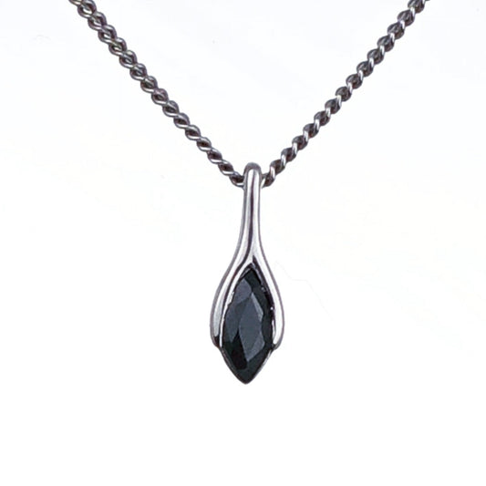 Sapphire Pendant Sterling Silver SMALL Solitaire Minimalist Marquise