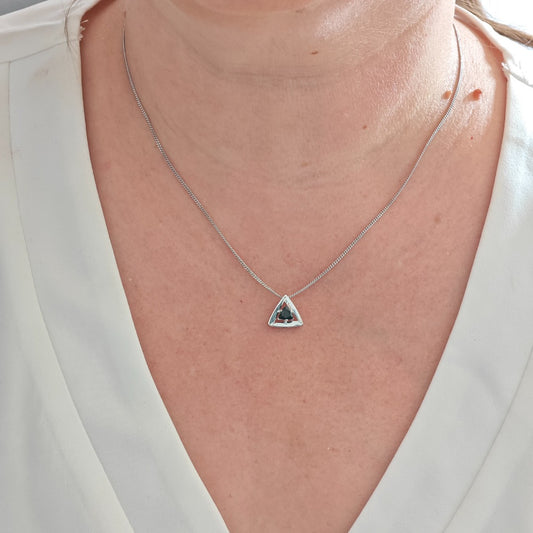 Sapphire Pendant Sterling Silver Trillion Triangle Inky Blue