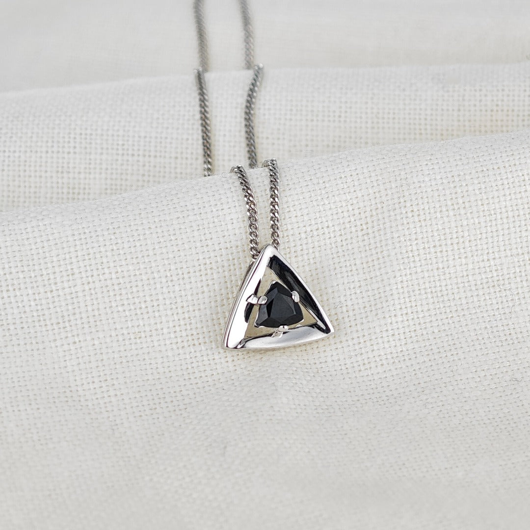 Sapphire Pendant Sterling Silver Trillion Triangle Inky Blue