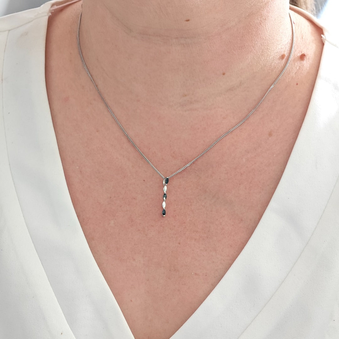 Sapphire Set Pendant Earrings Sterling Silver Marquise Drop
