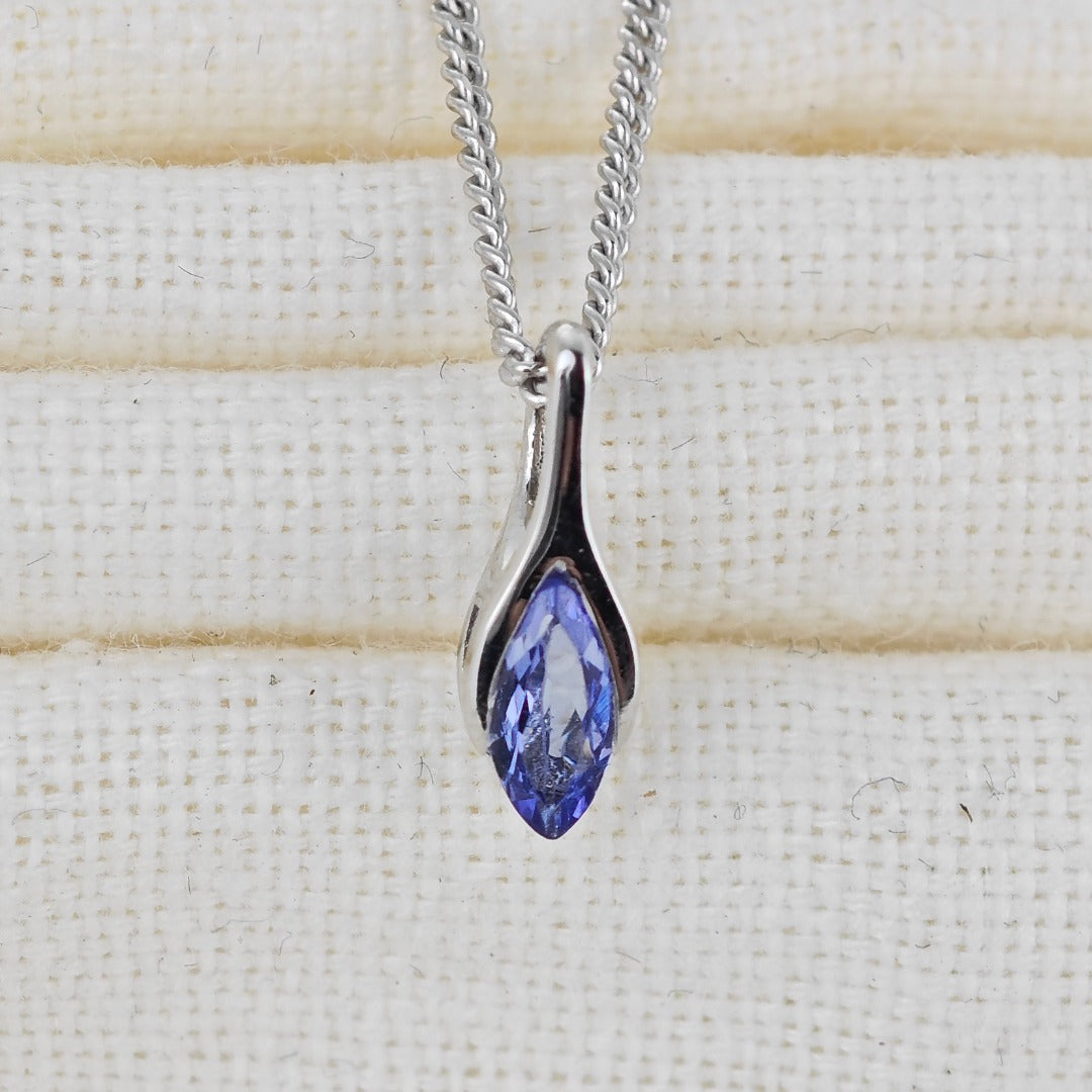 Elegant Minimalist Solitaire Marquise Cut Tanzanite Pendant