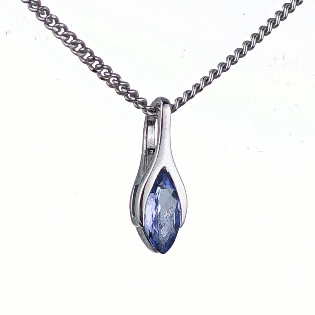 Elegant Minimalist Solitaire Marquise Cut Tanzanite Pendant