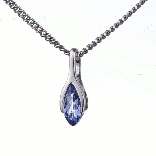 Elegant Minimalist Solitaire Marquise Cut Tanzanite Pendant