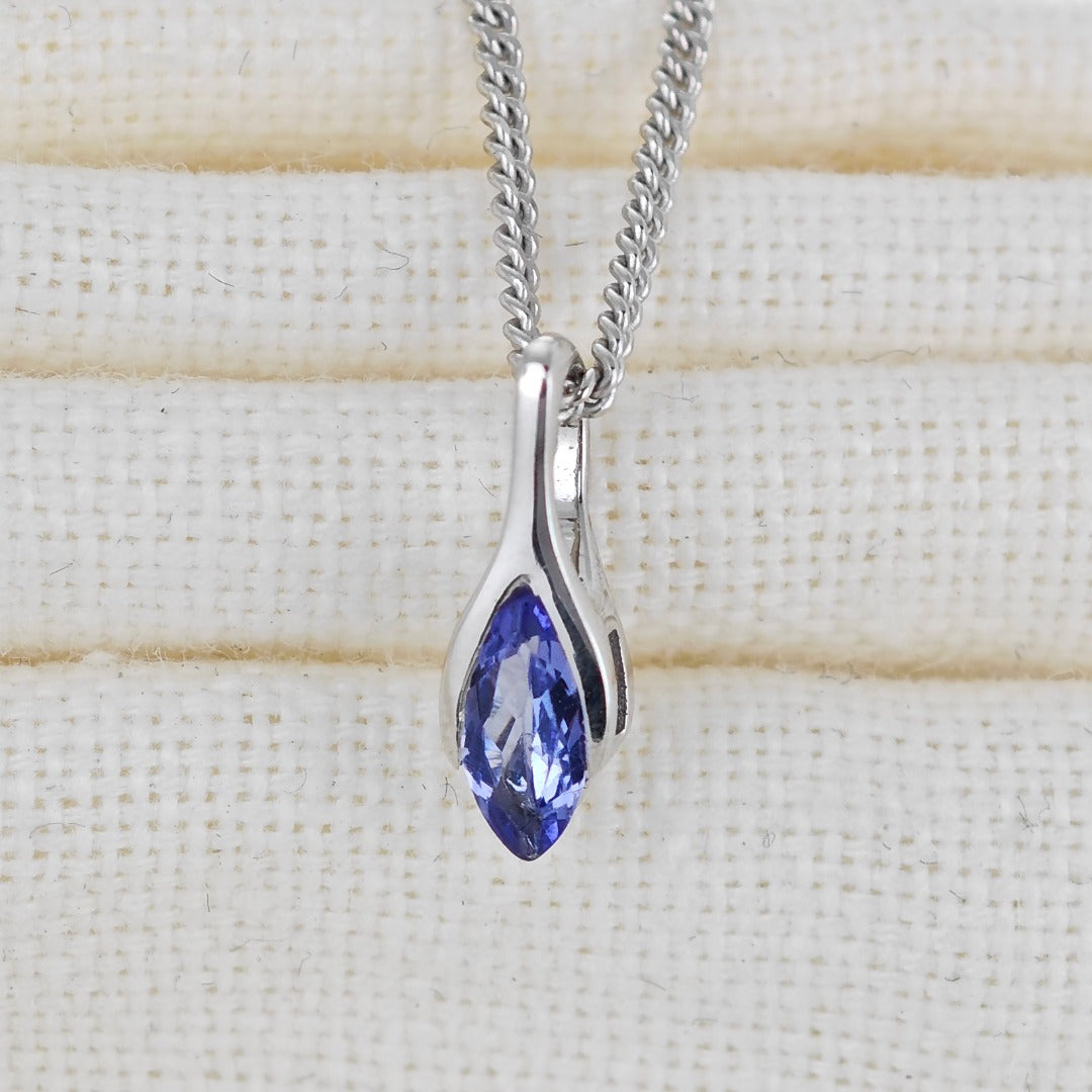 Elegant Minimalist Solitaire Marquise Cut Tanzanite Pendant