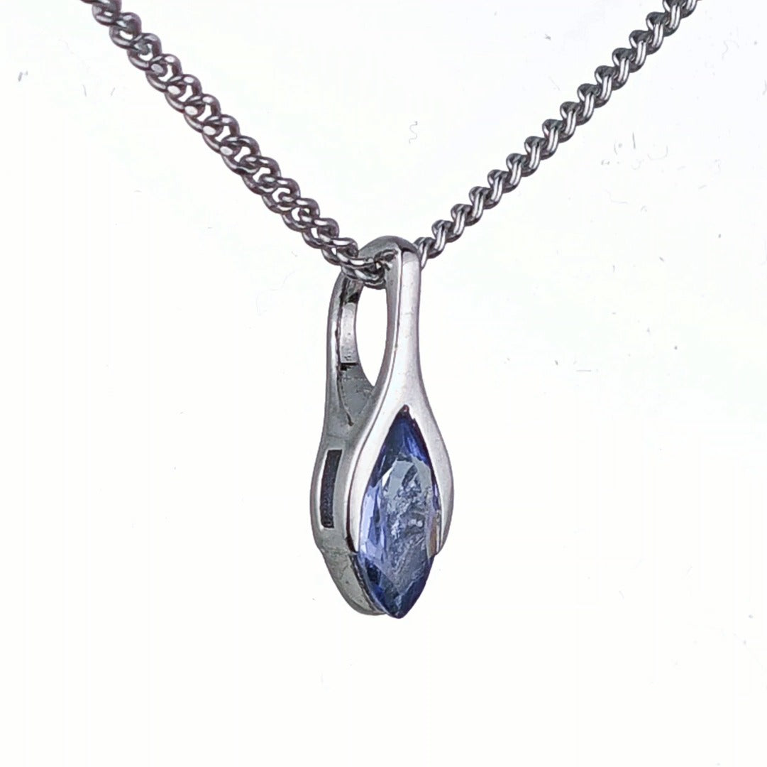 Elegant Minimalist Solitaire Marquise Cut Tanzanite Pendant