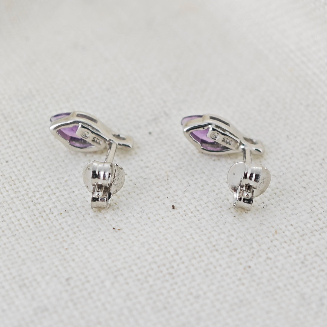 Amethyst Earrings Sterling Silver Studs Minimalist Marquise