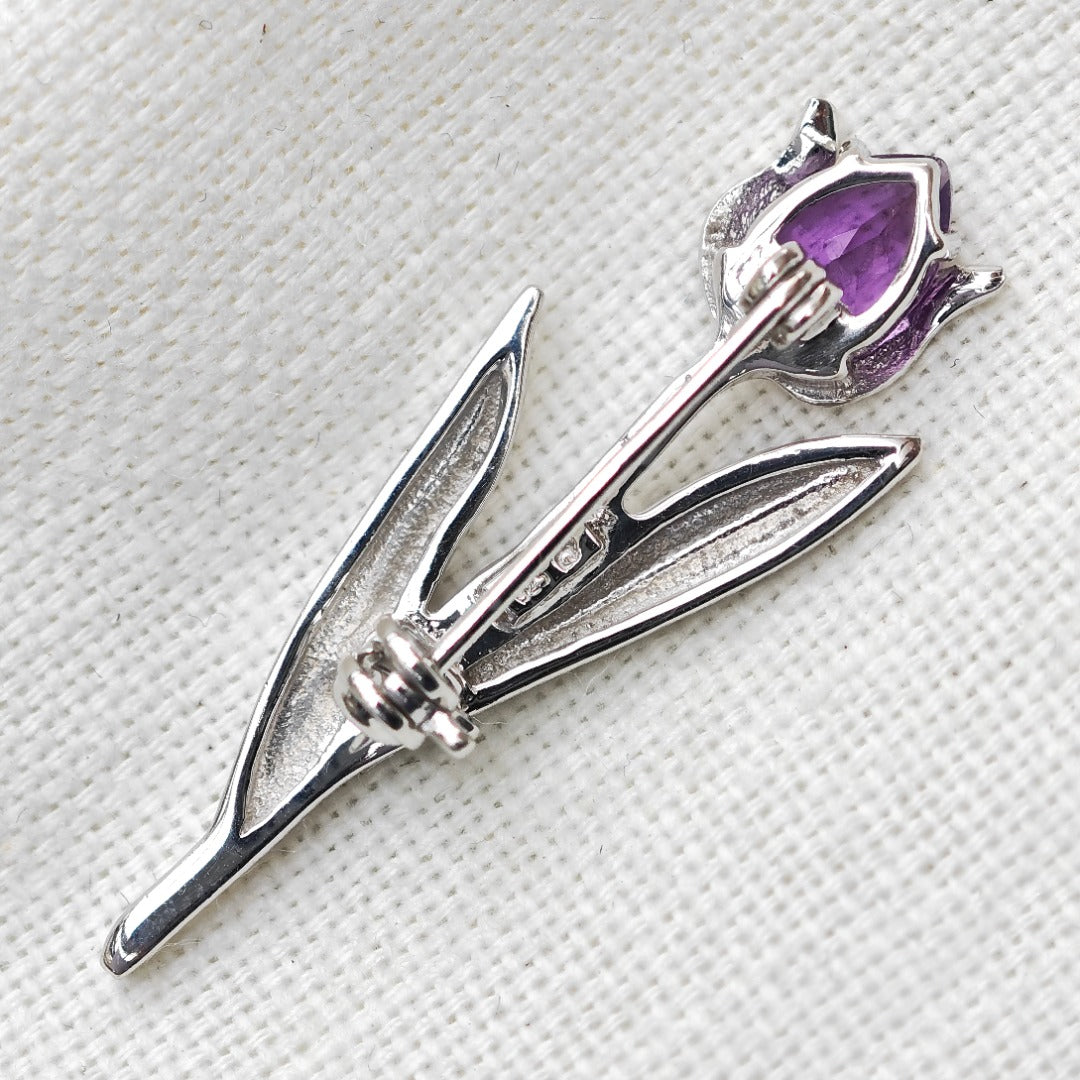 Amethyst Brooch Sterling Silver Tulip