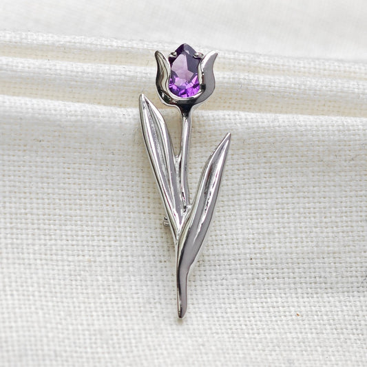 Amethyst Brooch Sterling Silver Tulip
