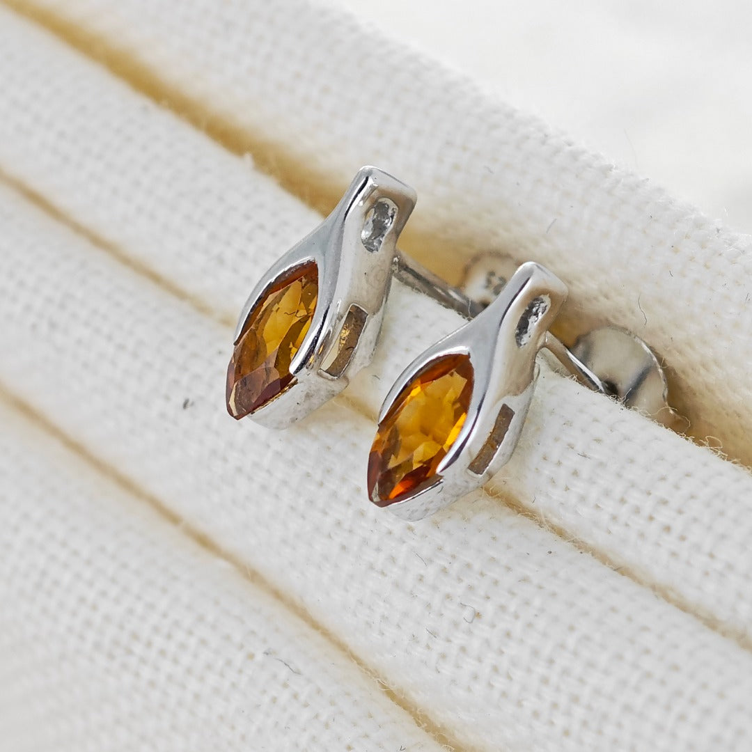 Citrine Earrings Sterling Silver Studs Minimalist Marquise