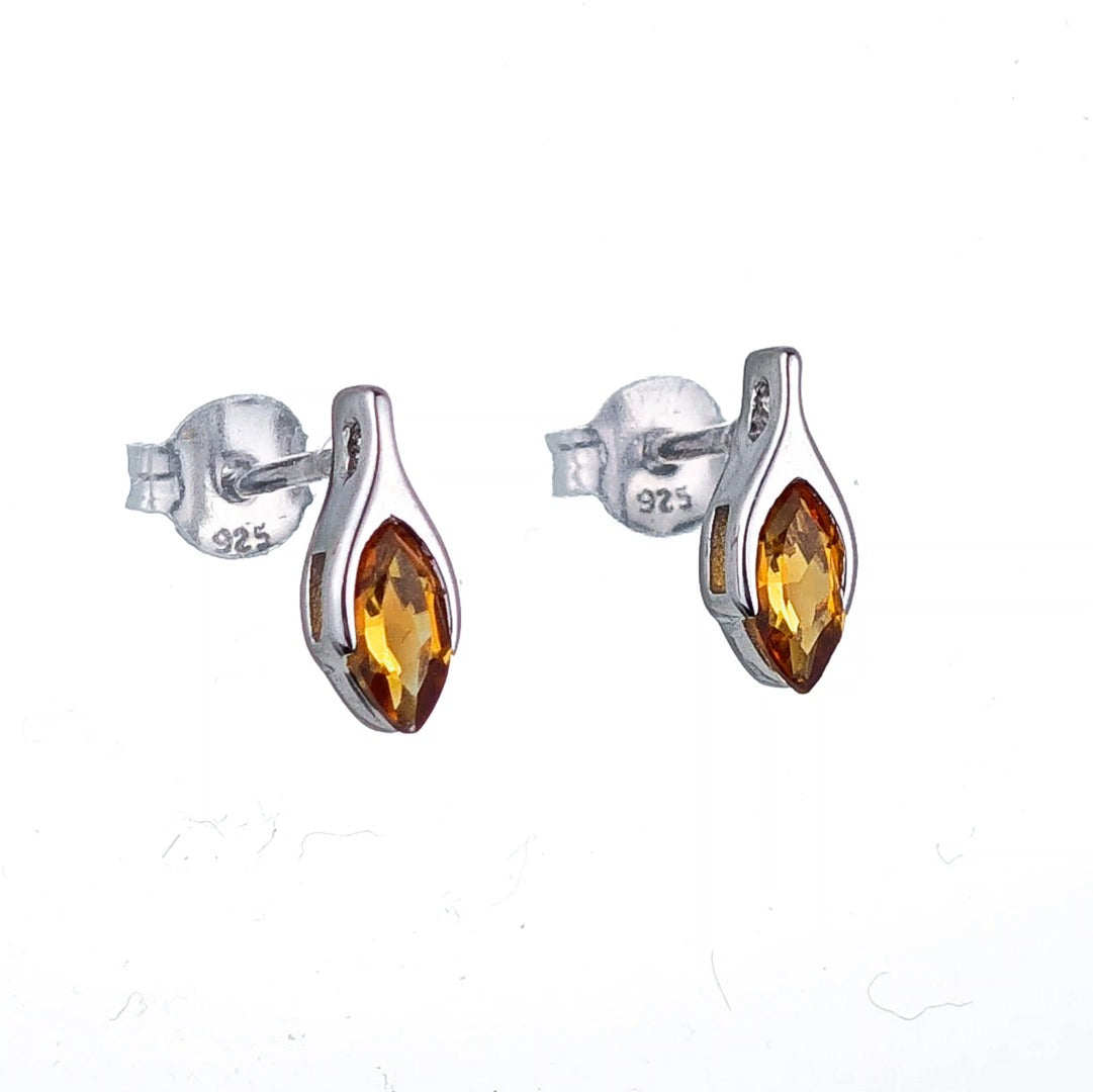 Citrine Earrings Sterling Silver Studs Minimalist Marquise