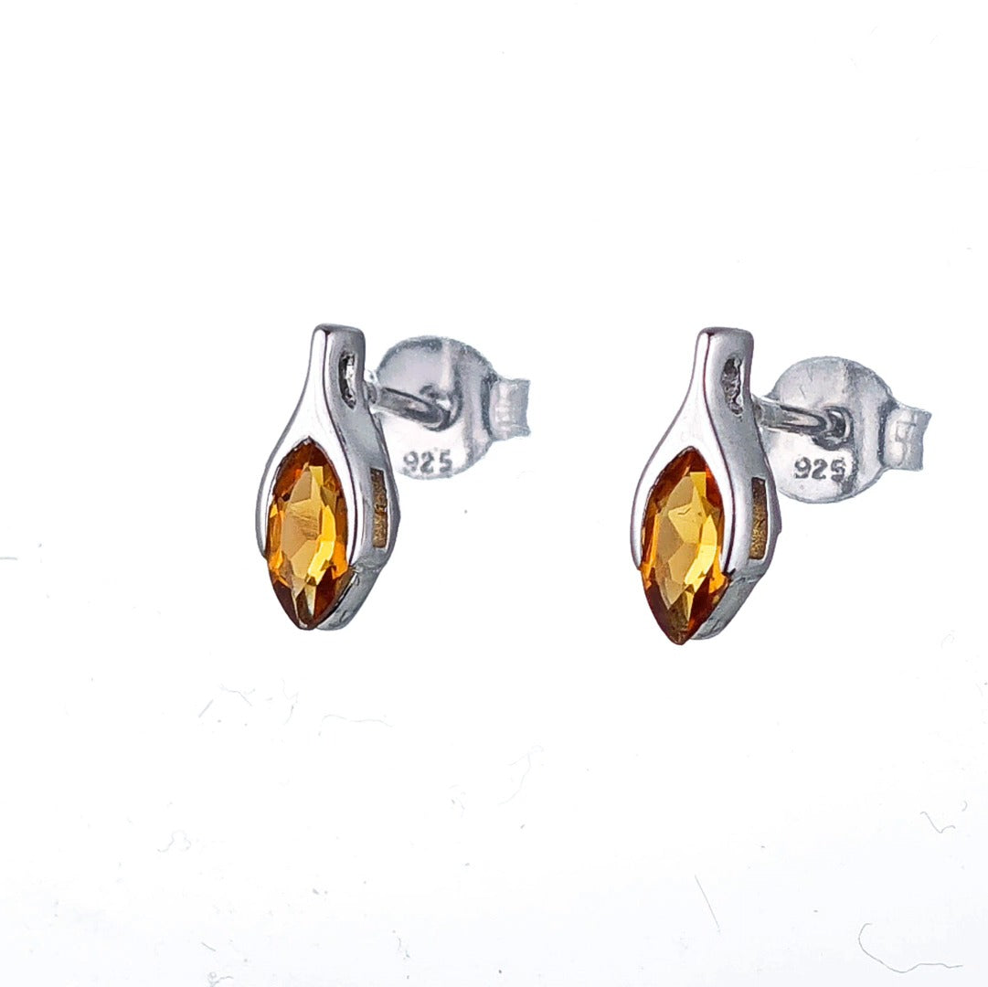 Citrine Earrings Sterling Silver Studs Minimalist Marquise