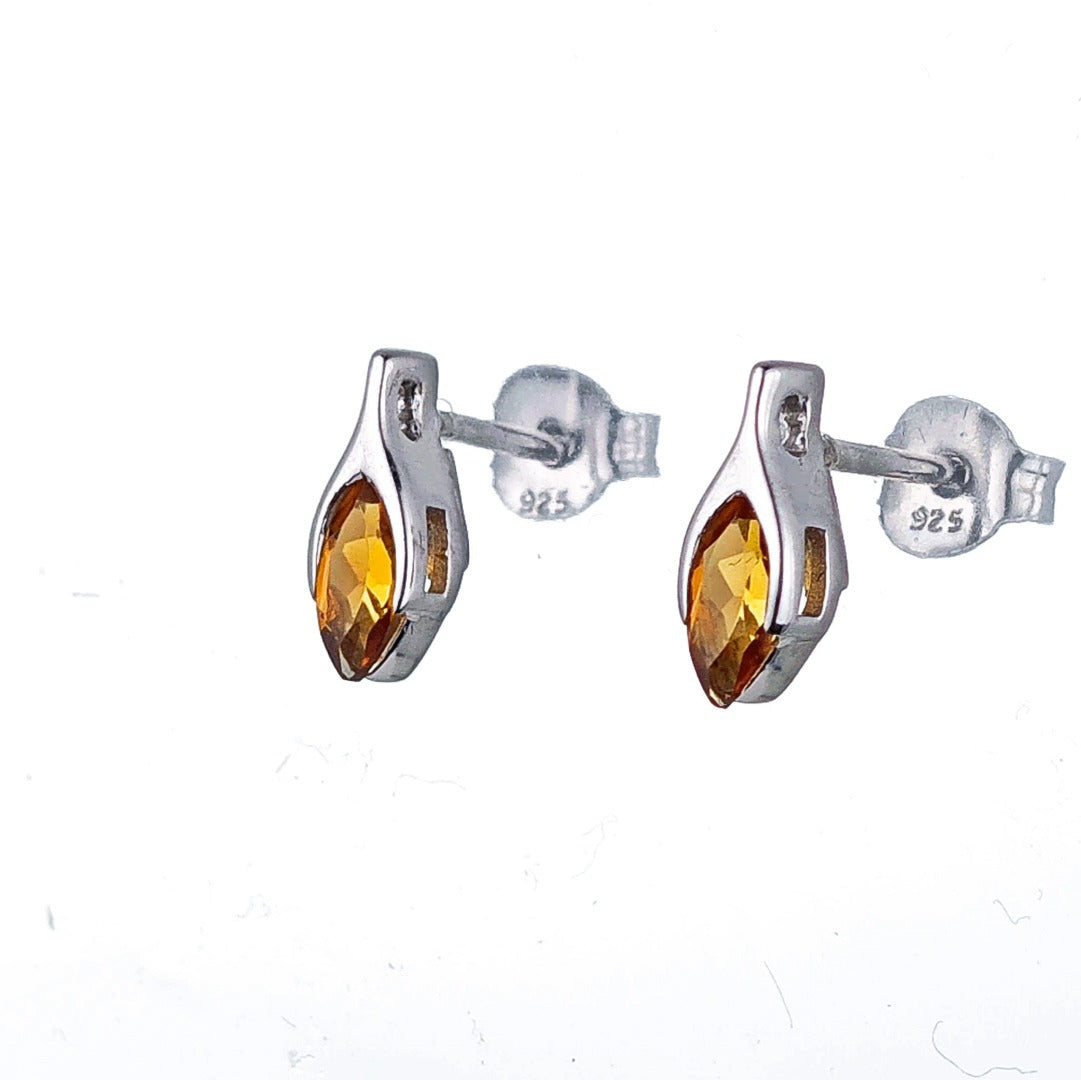 Citrine Earrings Sterling Silver Studs Minimalist Marquise