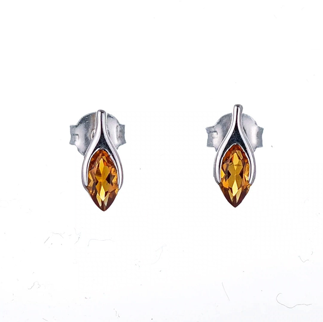 Citrine Earrings Sterling Silver Studs Minimalist Marquise