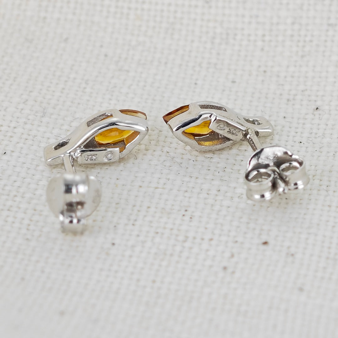 Citrine Earrings Sterling Silver Studs Minimalist Marquise