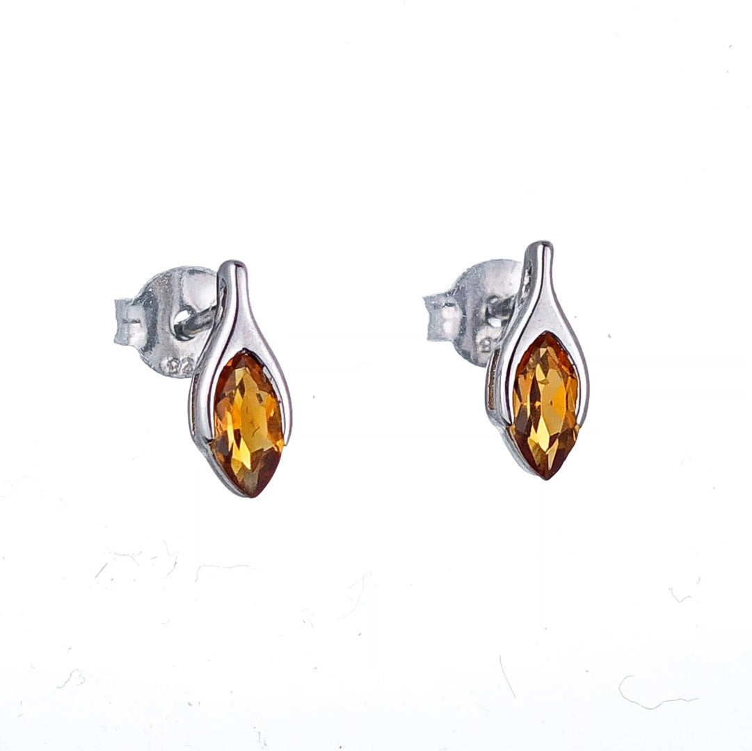 Citrine Earrings Sterling Silver Studs Minimalist Marquise