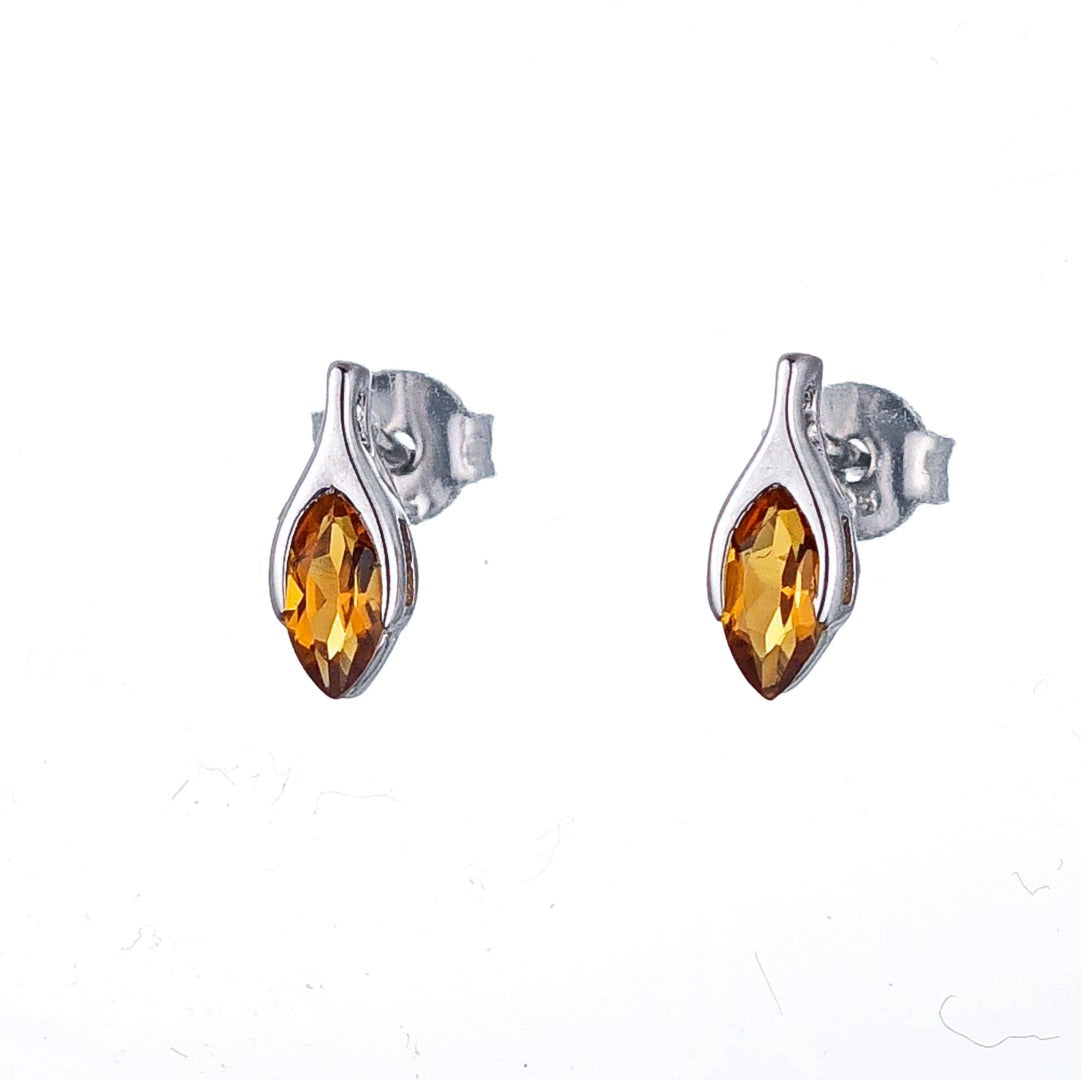 Citrine Earrings Sterling Silver Studs Minimalist Marquise