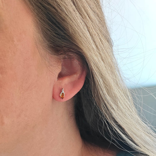 Citrine Earrings Sterling Silver Studs Minimalist Marquise
