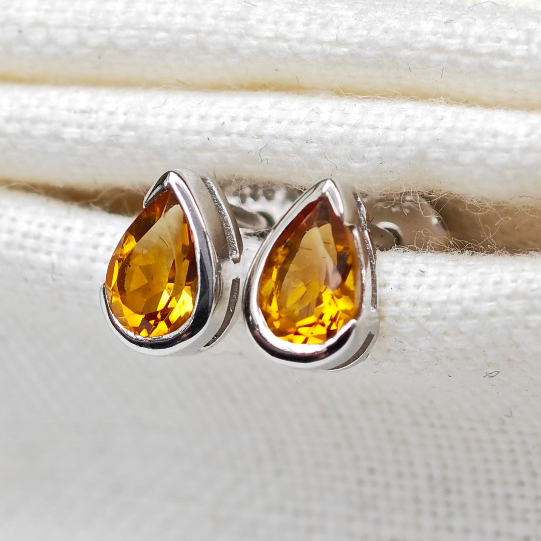 Citrine Sterling Silver Earrings Natural Gemstone Studs