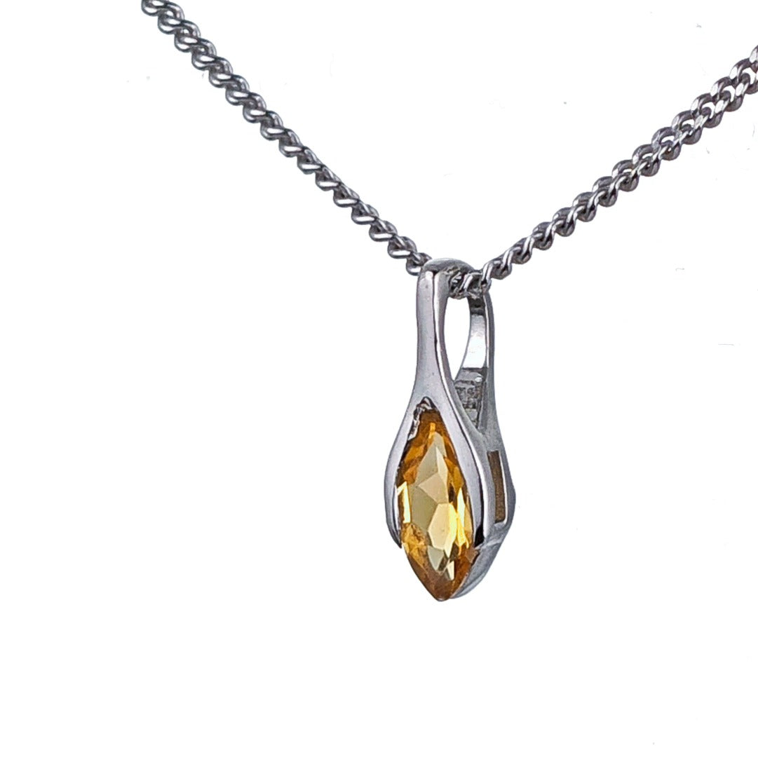 Citrine Pendant Sterling Silver Minimalist Marquise