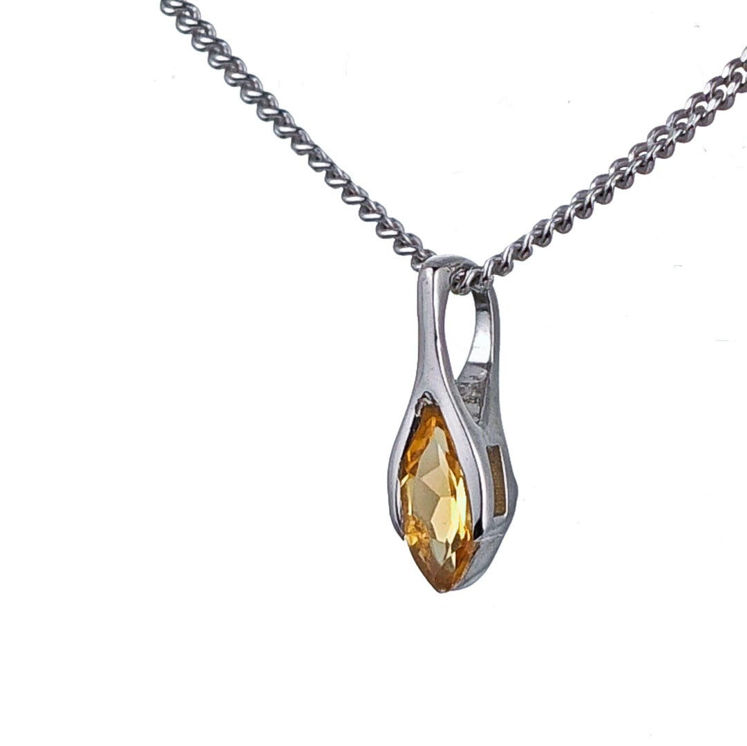 Citrine Pendant Sterling Silver Minimalist Marquise