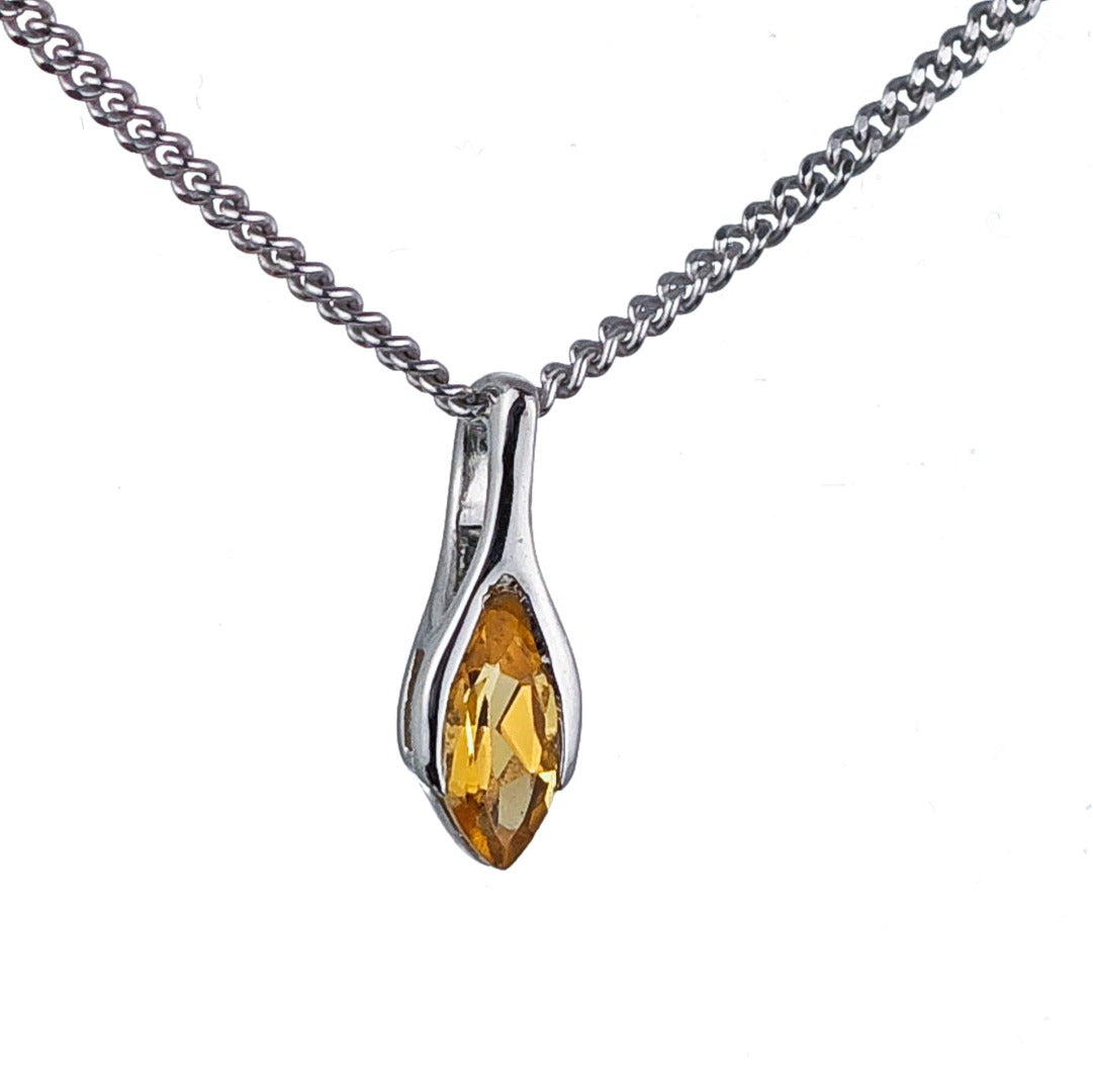 Citrine Pendant Sterling Silver Minimalist Marquise