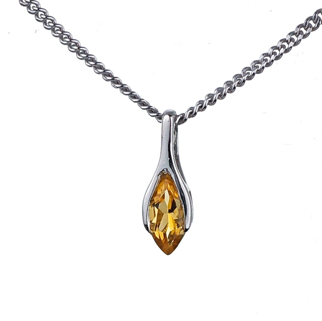 Citrine Pendant Sterling Silver Minimalist Marquise