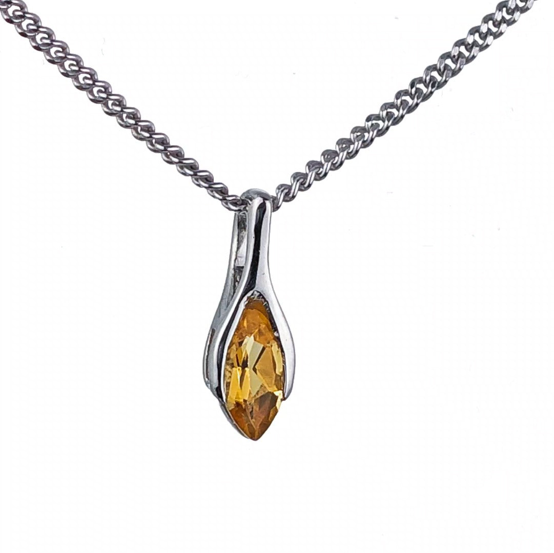 Citrine Pendant Sterling Silver Minimalist Marquise