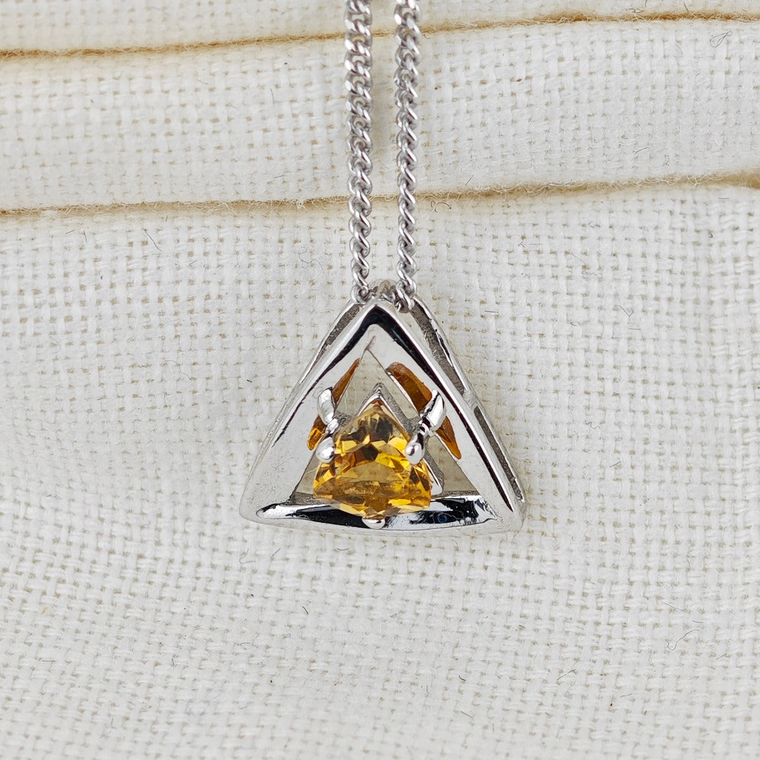 Citrine Pendant Sterling Silver Yellow Trillion