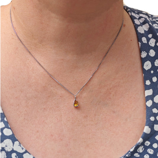 Citrine Pendant Sterling Silver Infinity Loop