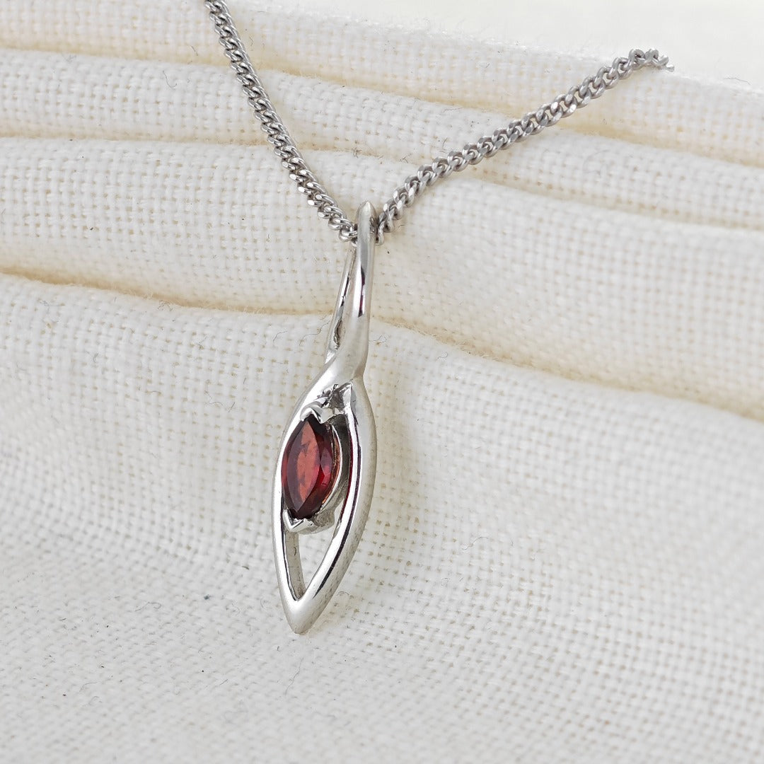 Garnet Pendant Sterling Silver Marquise Dangle
