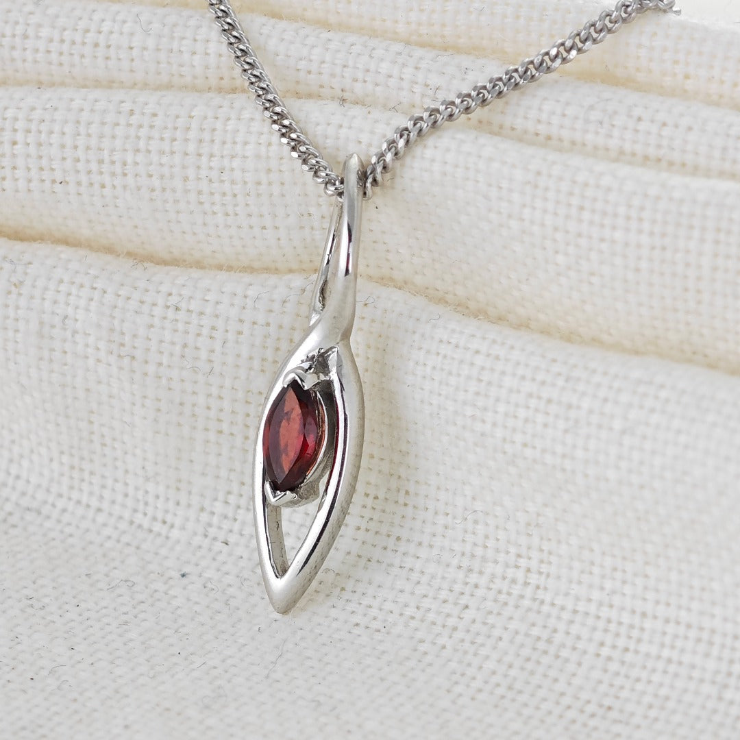 Garnet Pendant Sterling Silver Marquise Dangle