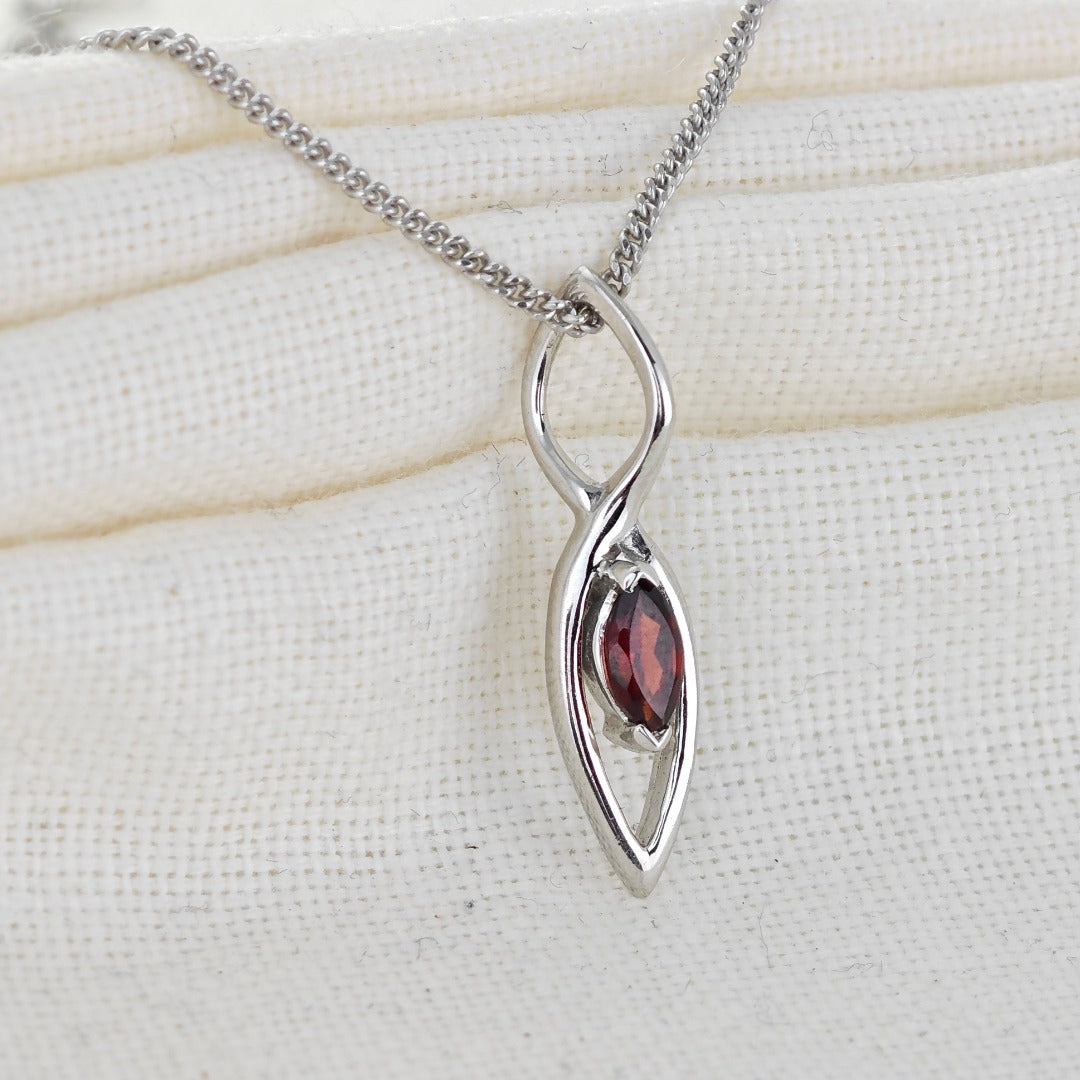 Garnet Pendant Sterling Silver Marquise Dangle