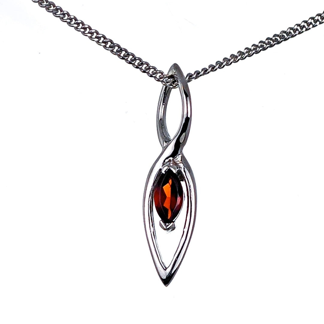 Garnet Pendant Sterling Silver Marquise Dangle
