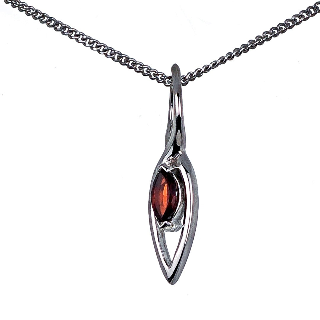 Garnet Pendant Sterling Silver Marquise Dangle